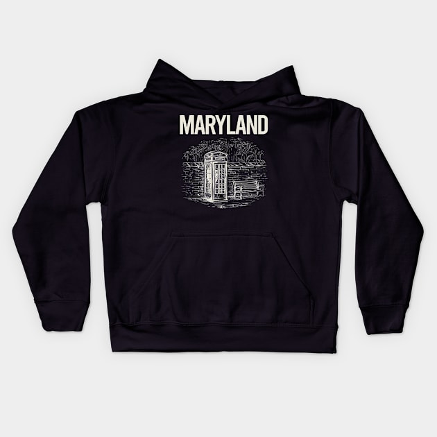 Vintage Phone Booth Maryland Kids Hoodie by rosenbaumquinton52